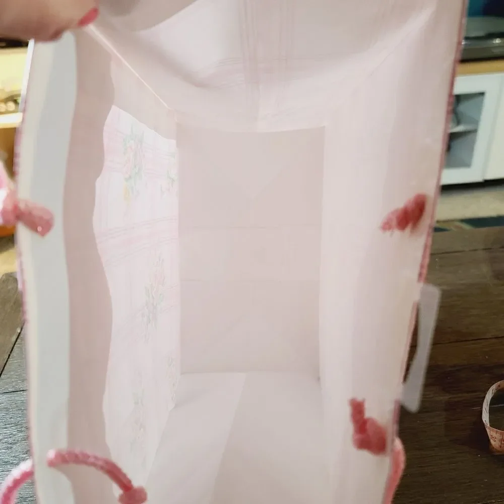 Vintage 1980's Pink Girly Pastel Floral Kawaii Gift Bag Ribbon Bow